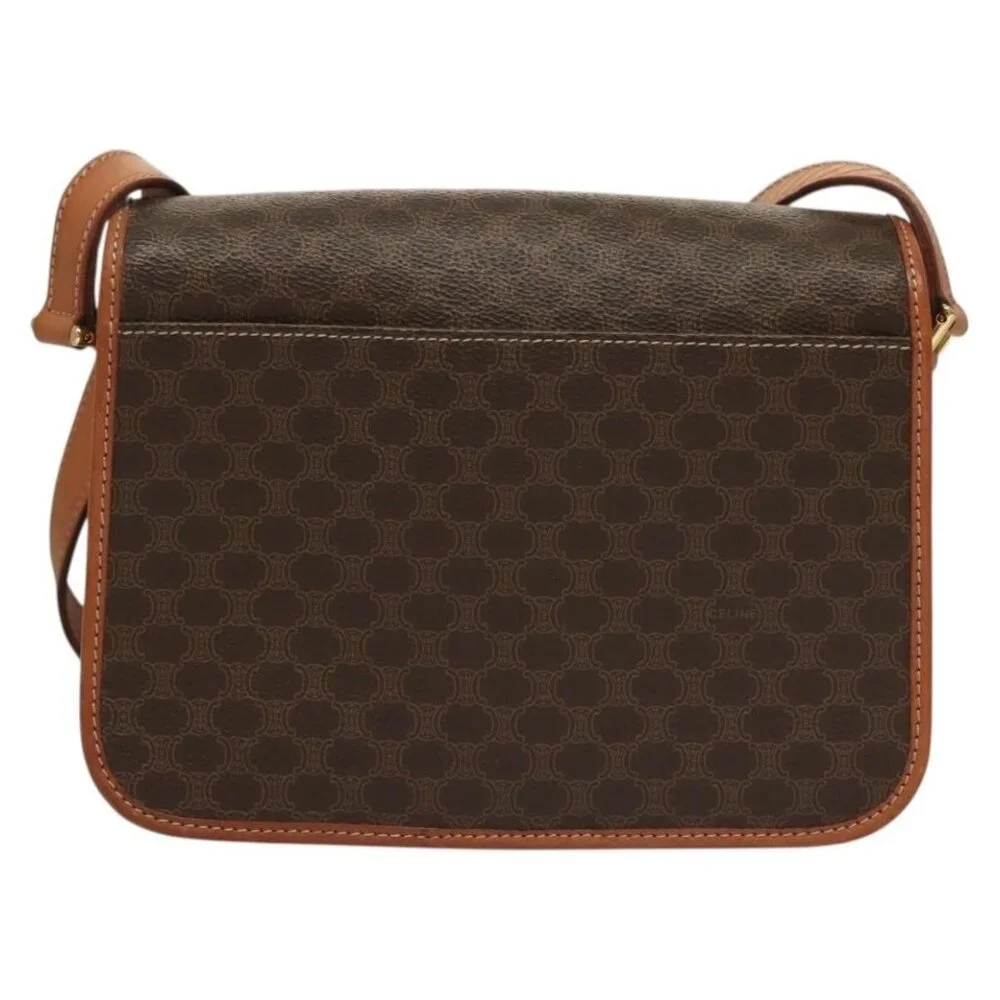 Authentic CELINE Macadam Canvas Shoulder Bag PVC Leather Brown Gold - Picture 9 of 16